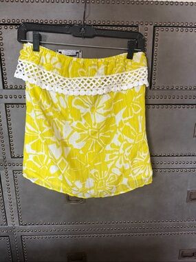 Trina Turk Yellow and White Floral Crochet-Trim Tube Top